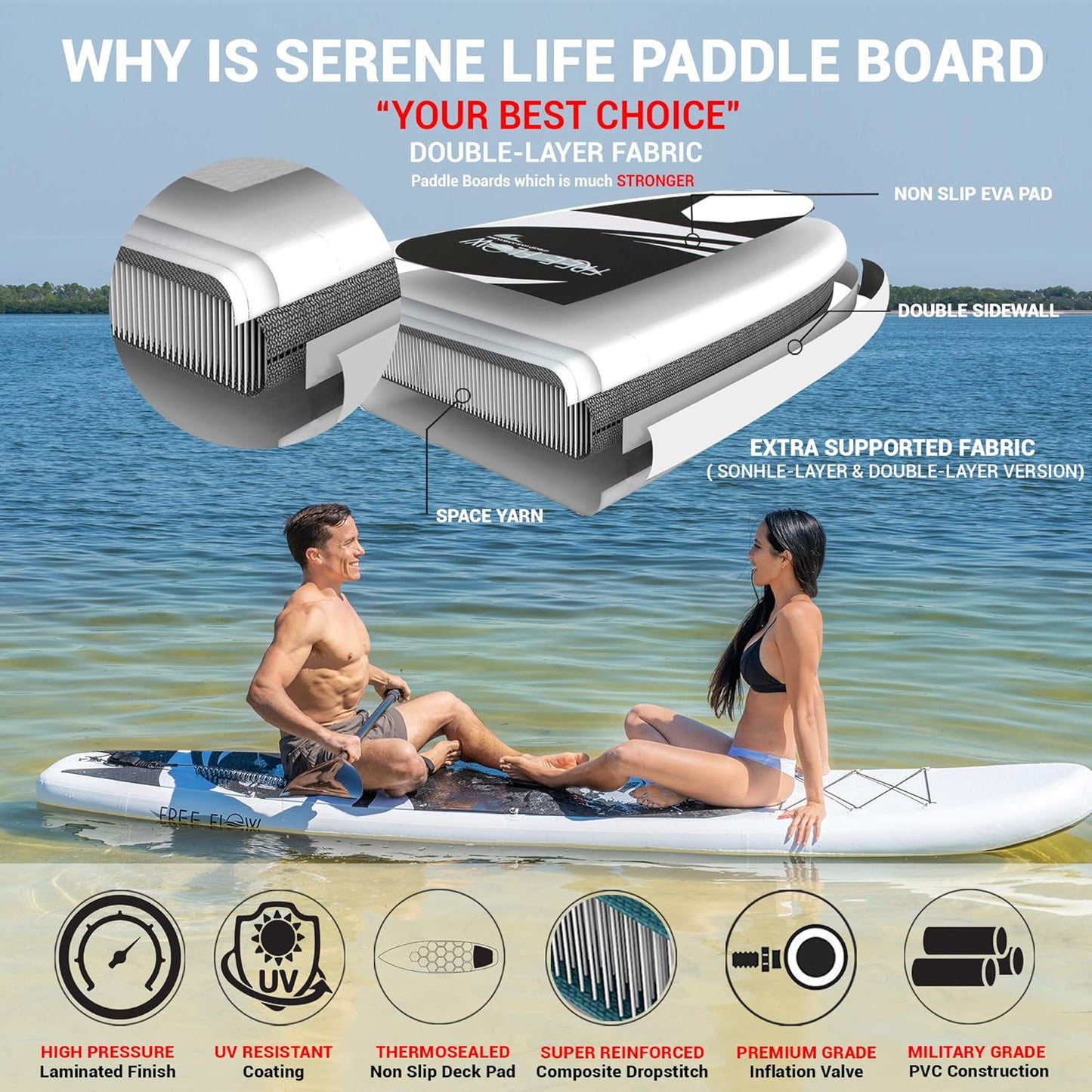 Explore the Waters with Our Inflatable Stand Up Paddle Board - Superior Stability, Non-Slip Deck & All-Inclusive Accessories for Adventurers of All Ages